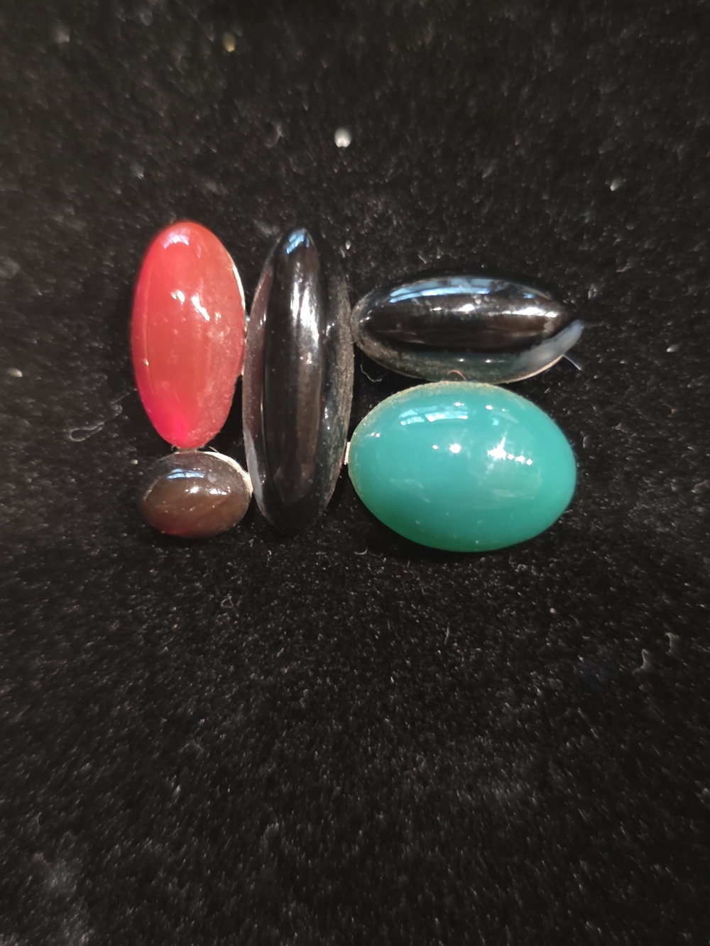 Multi-Color Oval Cabochon Gemstone Set - Black, Red, Teal